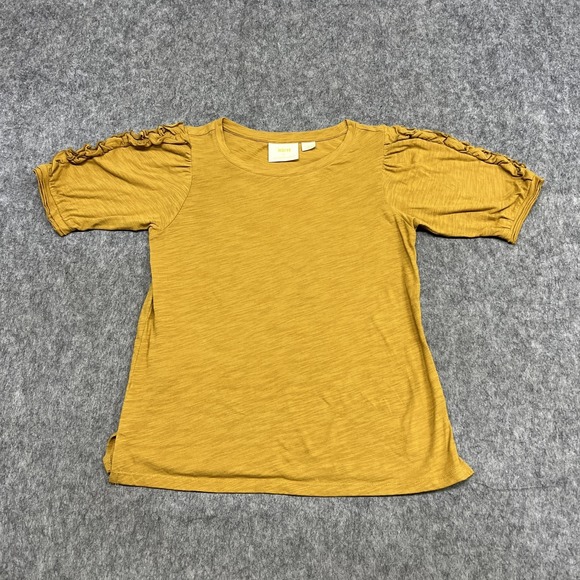 Maeve Tops - Maeve Shirt Womens XS Yellow Puff Sleeve Ruffle Tee Top Anthropologie Cotton